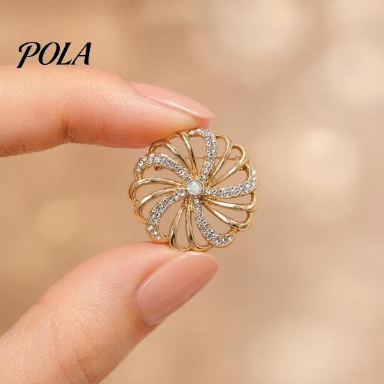 Secure Clasp Brooch Pin, Hollow Swirl Flower Pattern Lapel Pin with Rhinestones Inlaid, Durable Spiral Petals Design Versatile Badge for Coats Shirts
