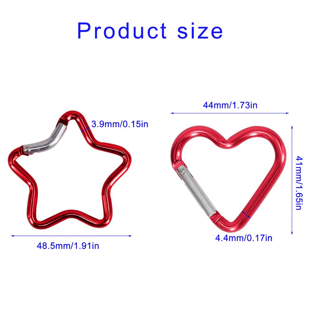 10Pcs Heart Star Carabiner Clip KeyRings Carabiner Keychains Metal Spring Snap Hook for Purse Handbag Hardware