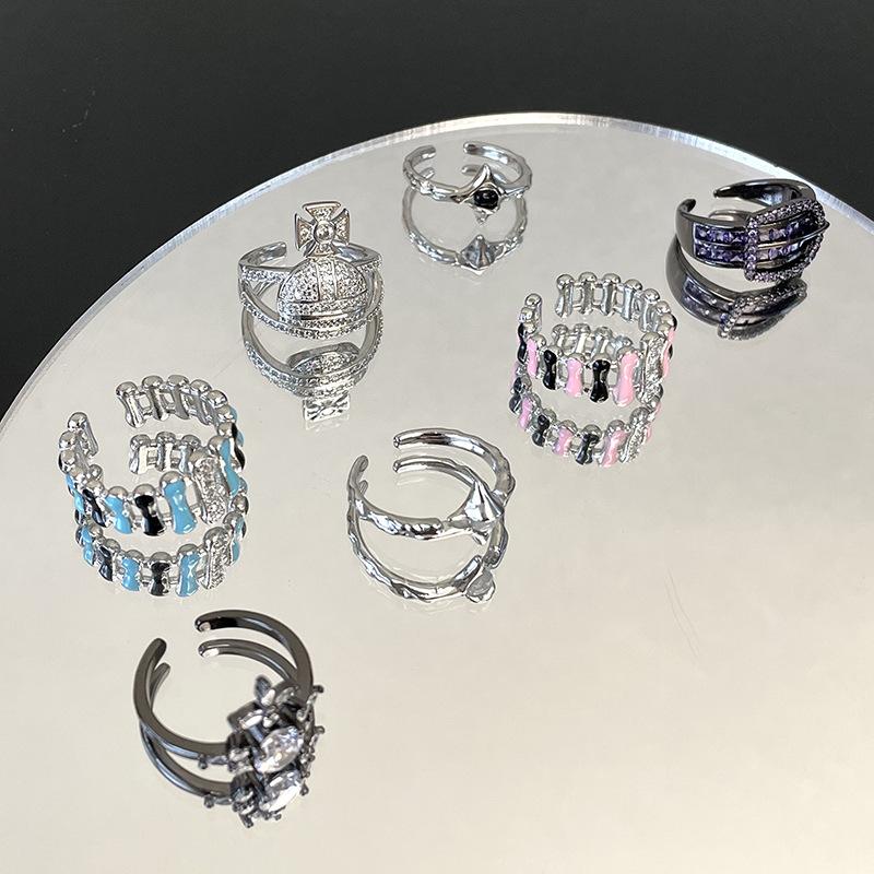 Diamond-Encrusted Zircon Hollow Drip Oil Opening Ring, Female Niche Design, Light Luxury Personality, Advanced Sense Index Finger Ring