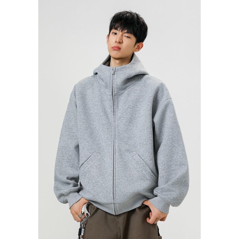 Mens Womens Loose Solid Hooded Zip Up Cardigan Vintage Casual Sweatshirt Jacket