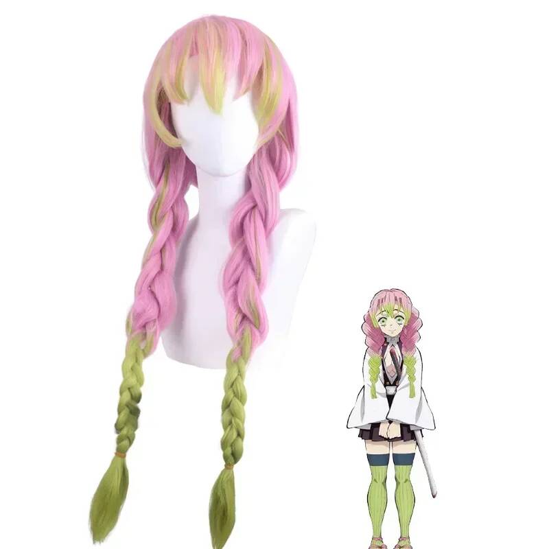 Japanese Anime Character Mitsuri Kanroji Cosplay Kimono Wig Set, Sexy Women s Costume For Adults And Kids Halloween Outfit 140CM
