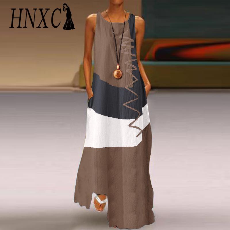 HNXC Fashionable Long Sleeveless Patchwork Dress 4 Colors Casual Dresses