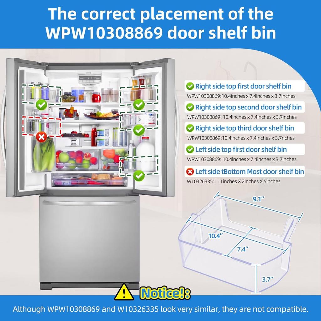 WPW10308869 W10308869 Refrigerator Door Shelf Bin Compatible with Whirlpool Maytag KitchenAid Kenmore French Door Refrigerator Parts Bin, Replacement