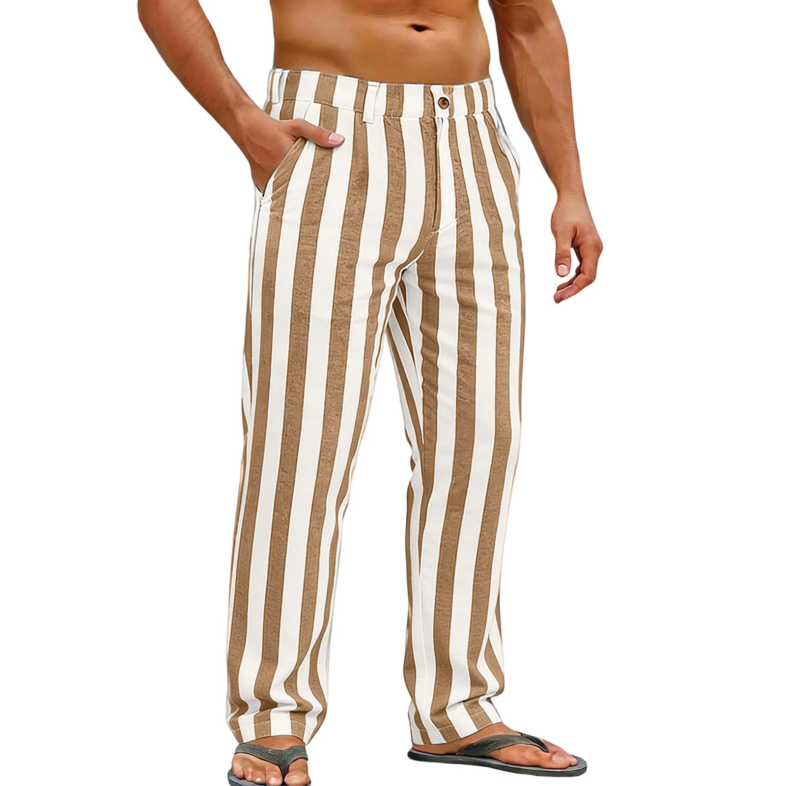 Men s Sporty Casual Striped Elastic Waist Straight Leg Pants S