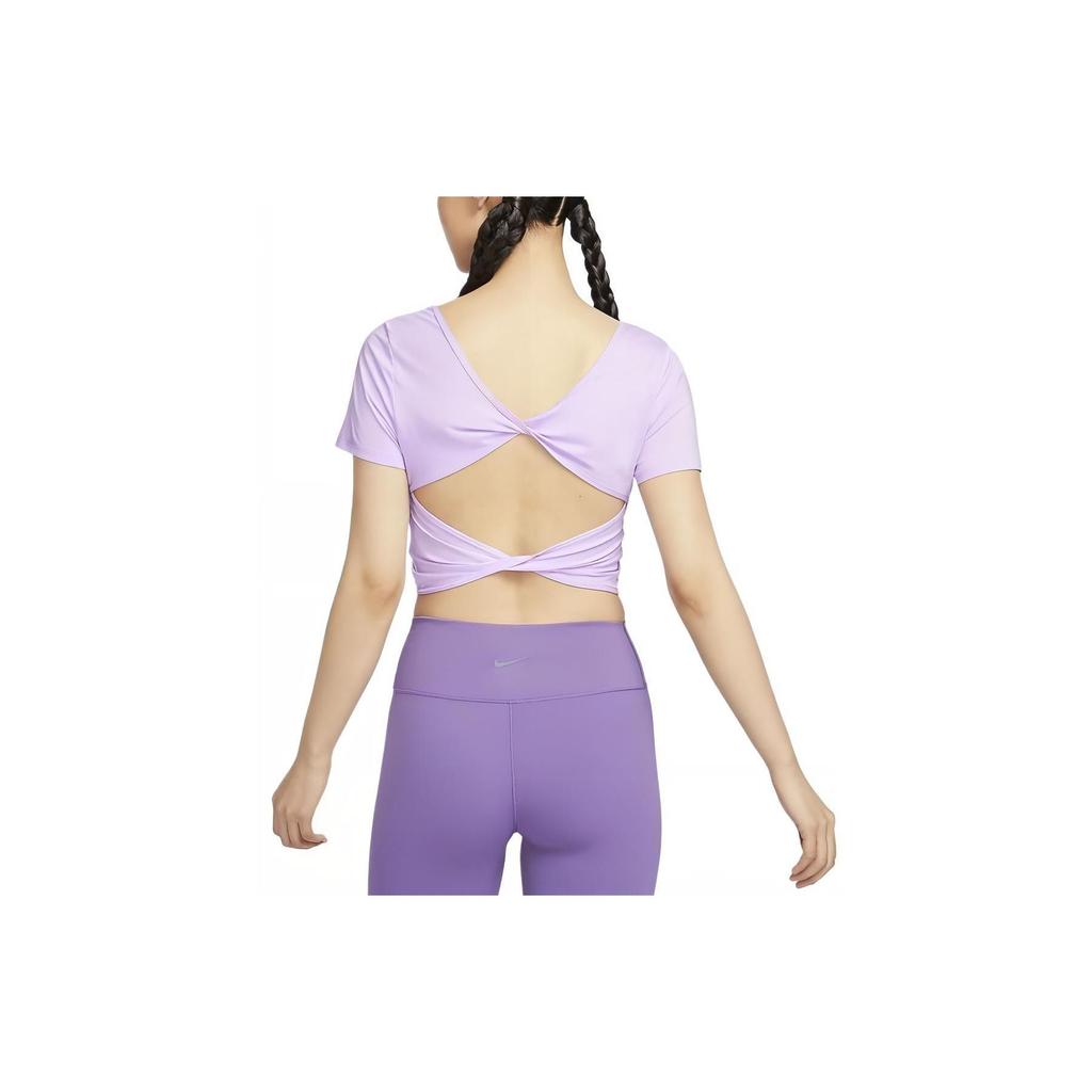 Nike One Classic Solid Color Round Neck Short Crop Quick-Dry Twist Short Sleeve T-Shirt Women Tops Lilac Red FN2852-512