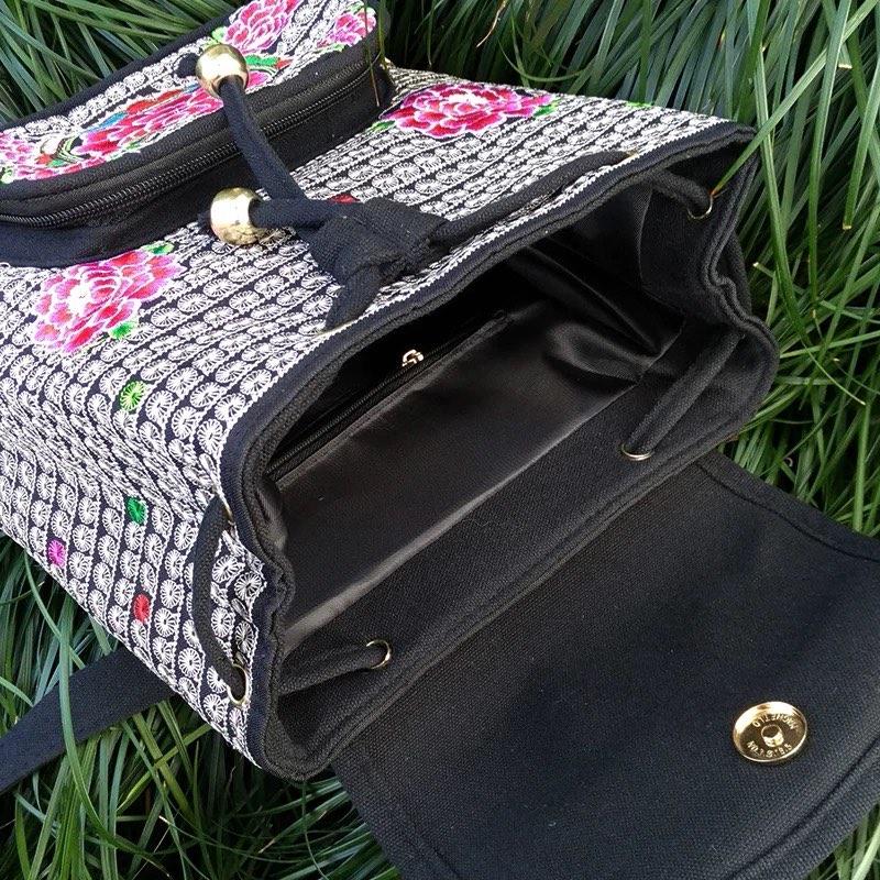 WTEMPO Retro Ethnic-style Embroidered Canvas Backpacks Women's Casual Versatile Large Capacity Travel Shopping Bags