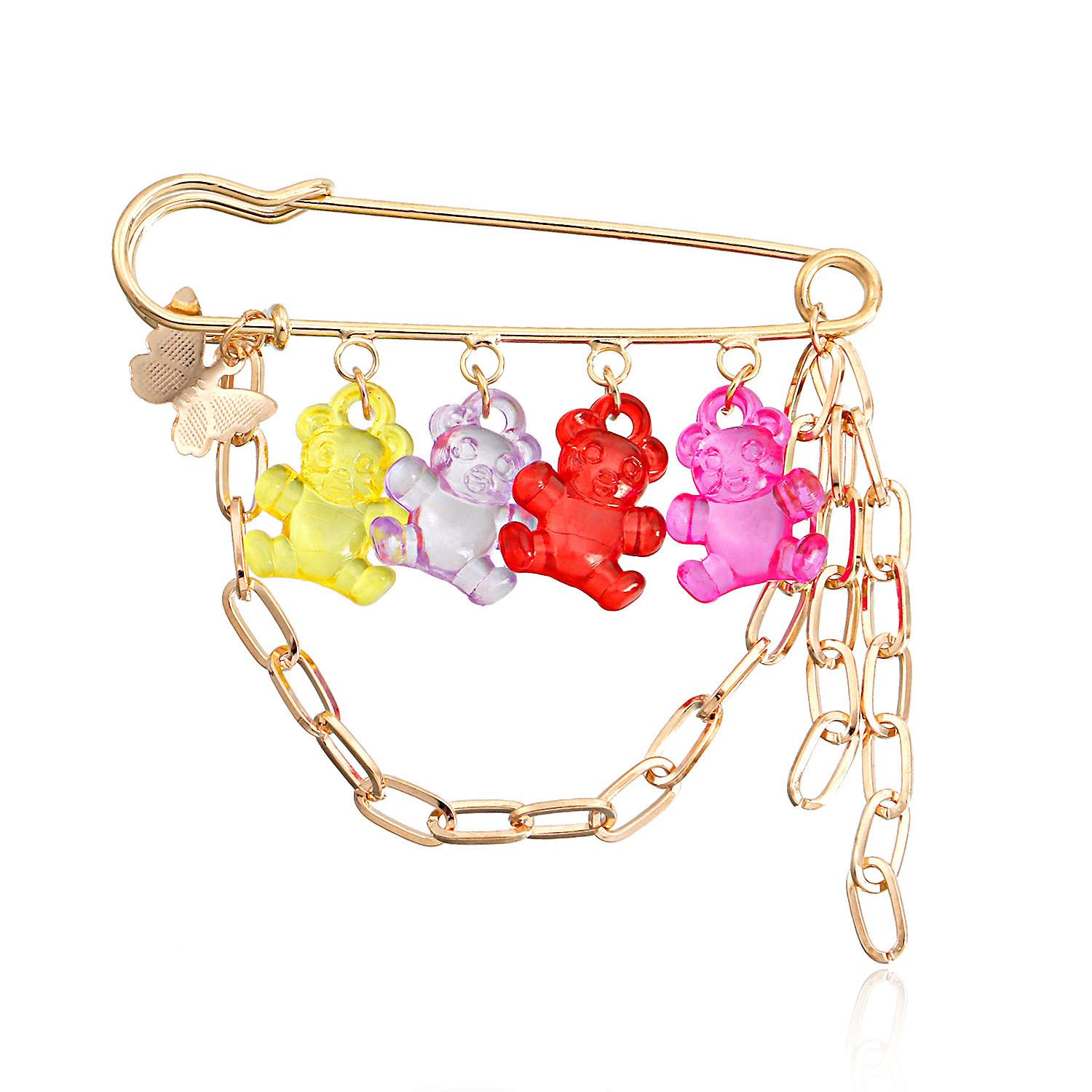 

European and American jewelry, colorful transparent cute bear pendant brooch women s accessories, punk butterfly pin accessories золотой