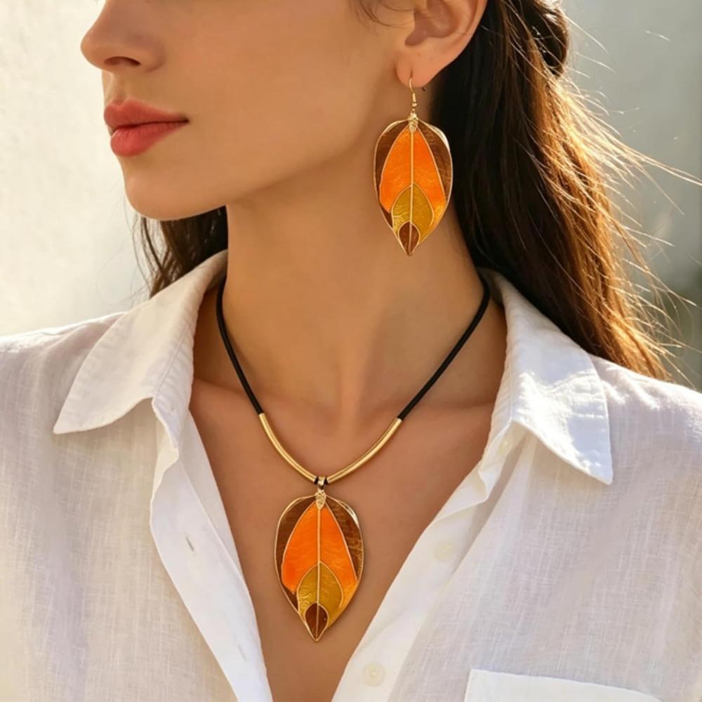 Vintage Orange Leaf Jewelry Set for Women Daily Fall Accessories