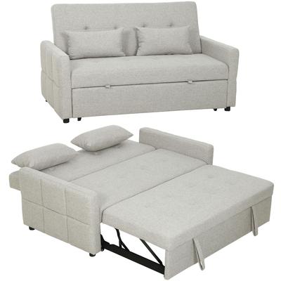 Convertible 2-seat Sofa 3-in-1, Clic-clac Sofa Bed, Trundle Bed, Adjustable Backrest, 158x85x85cm, Light Brown