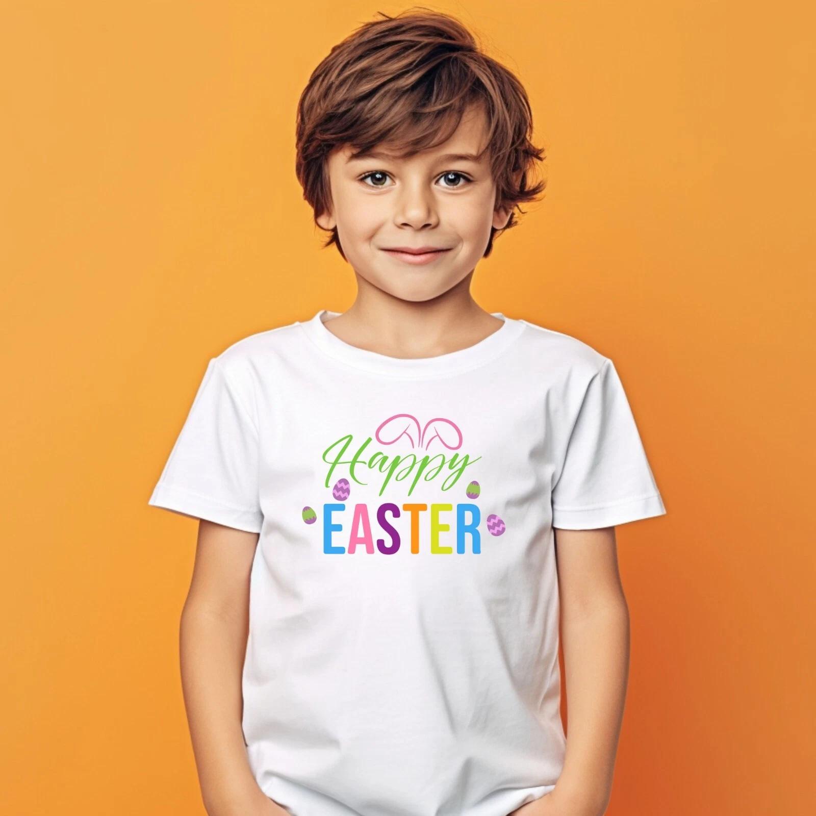 Happy Easter Egg T Shirt Cool Printed Cute Bunny Egg Kids Gift Short Sleeve Tops S