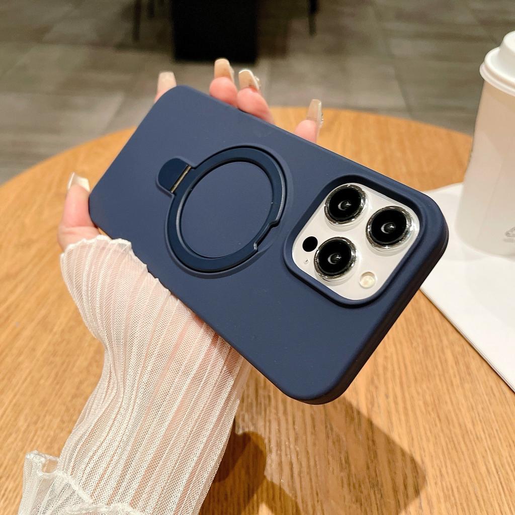 Applicable To IPhone17promax Liquid Silicone Magnetic Suction Fulcrum Bracket Mobile Phone Case Apple 16 Large Hole Protection Case