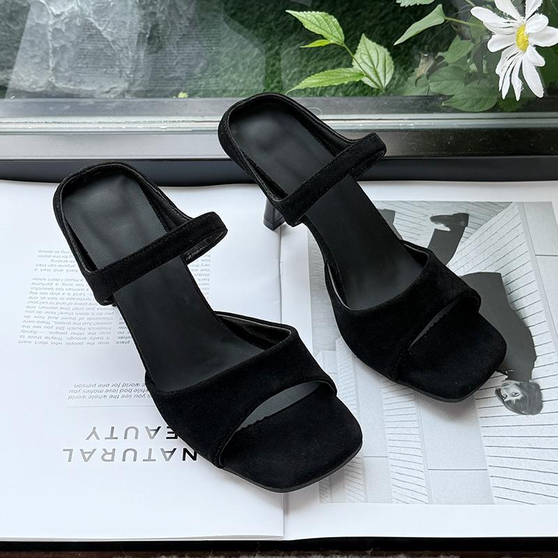 Fashion black High Heel Sandals Women's Summer New Style Sexy Thin Heel Fashionable Toe Post Slippers Square Head Crossbody Shoes