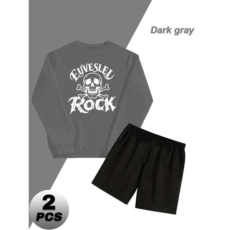 

Polyester Crew Neck Sweatshirt Set Comfortable Shorts Casual Athletic Wear XXL сірий