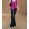 Elegant Women's Set: Pure Style Top & Micro-Flare Pants - Unique, Lightly Mature Design