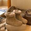 Cowhide version~ plush boots women's round head retro plush short boots flat cotton shoes warm plush snow boots