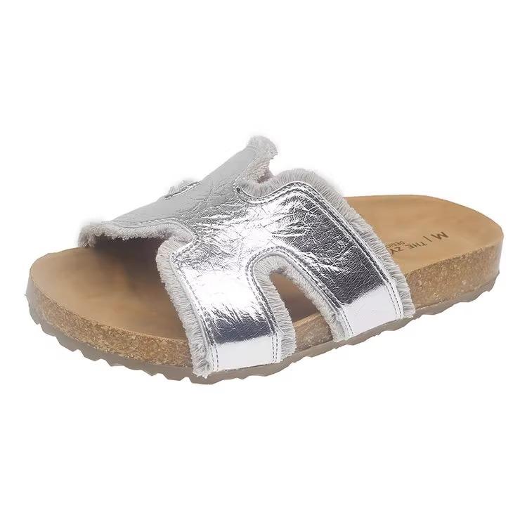 Birkenstock slippers women's outerwear 2025 new high-end French soft-bottomed beach cool slippers with skirt one-word slippers
