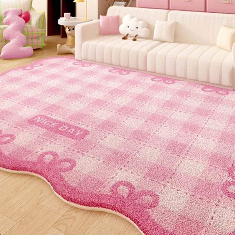 Dopamine Color Carpets for Living Room Girly Style Bedroom Decor Rug Irregular Shaped Pink Plush Carpet Cute Fluffy Soft Mat