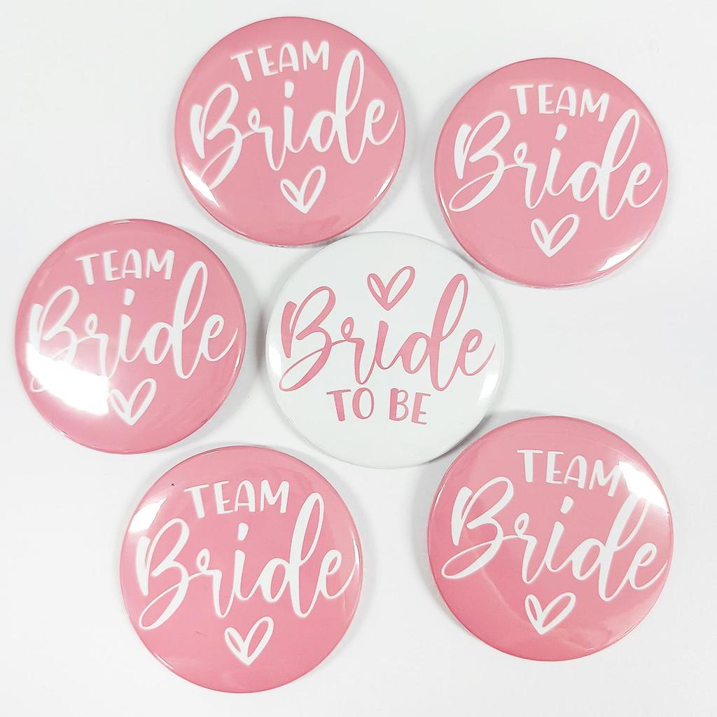 Pink Heart Team Bride Bridesmaid Brooch, 58mm Wedding Party Badge
