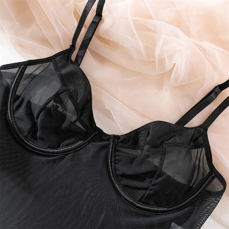 Aduloty Women Sexy Lingerie Erotic Bodysuit Perspective Minimalist Basic Slim Fit Hip Lifting Glove Matching Underwear Set