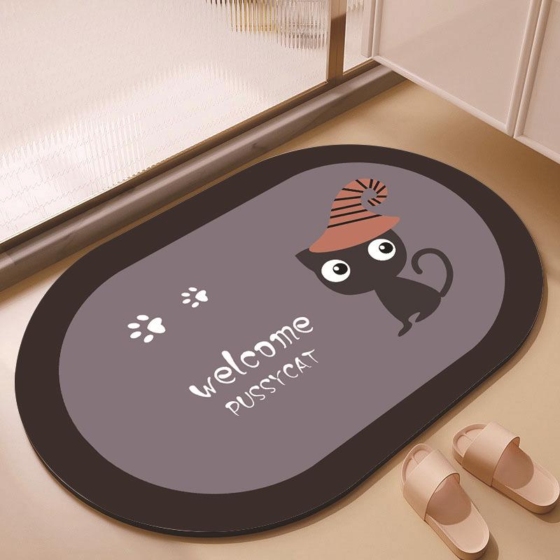 New Cartoon Cute Animal Oval Diatom Mud Floor Mat, Bathroom Water-absorbing Quick-drying Carpet, Children's Room Non-slip Mat