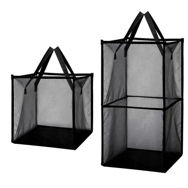 Durable Polyester Meshes Clothes Hamper Square Foldable Anti Tear Foldable Bin Laundry Hamper for Home Organization