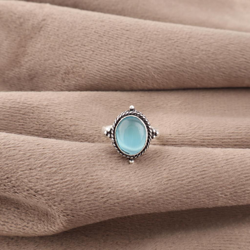 Blue Cat's Eye Gemstone Ring, 925 Sterling Silver Ring Jewelry, Handmade Jewelry Ring, Balancing Jewelry Gift For Women