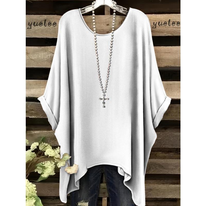 Women 's T-Shirt Simple Color Gradient Print Elegant Irregular Hem O- Neck Women's Clothing T-Shirt Vacation Clothes for Woman