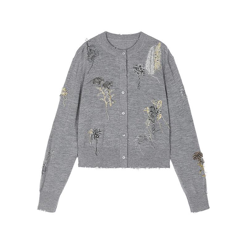 JNBY Women's Embroidered Long Sleeve Wool Knit Cardigan