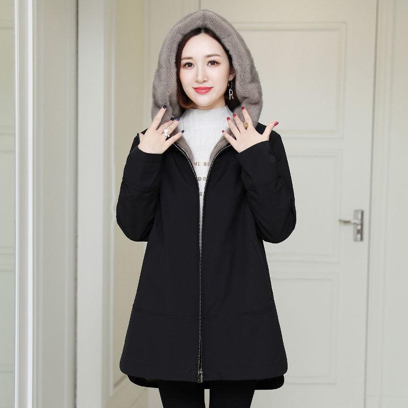 

Autumn and winter large size cotton clothes imitation fur jacket women s long thickened velvet imitation sheep shearing liner coat M recommends 85-52.5 kg