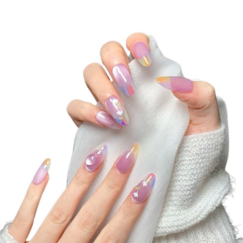 Women Mid‑Length Press‑On Nails Pure‑Handmade Finished Hand‑Painted Cat‑Eye False Nail Patches