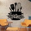 Metal Wall Art Kitchen Decor Black Iron Floral Utensils Durable Easy Install