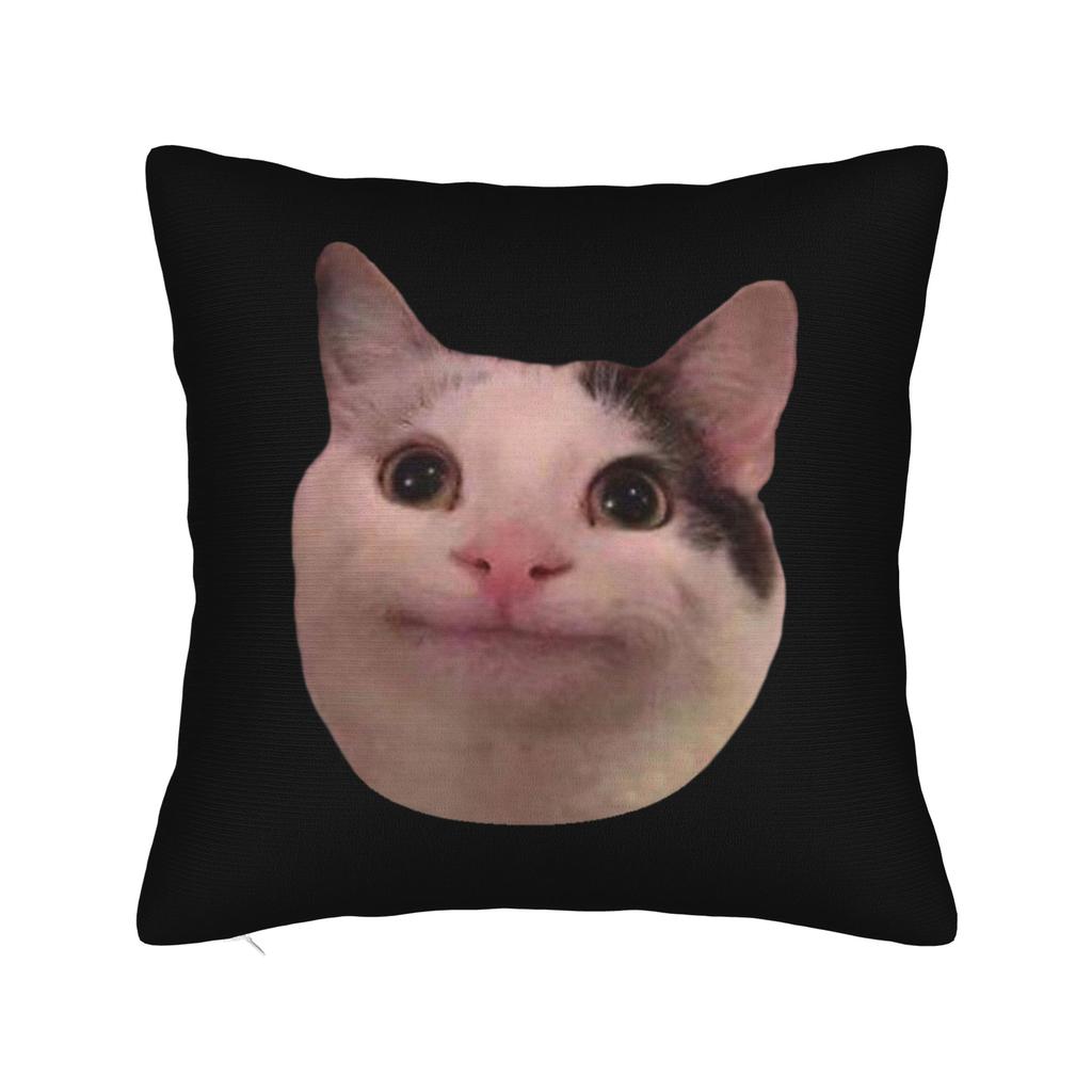 Soft Smiling Beluga Cat Meme Pillowcase Polyester Cushion Cover Decor Funny Kitten Throw Pillow Case Cover Sofa Square