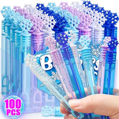 10/100 piezas de tubo de plástico para burbujas, juguete con forma de copo de nieve, tubo de jabón, botellas vacías, decoración para bodas, fiestas de cumpleaños, regalos de Navidad para el hogar