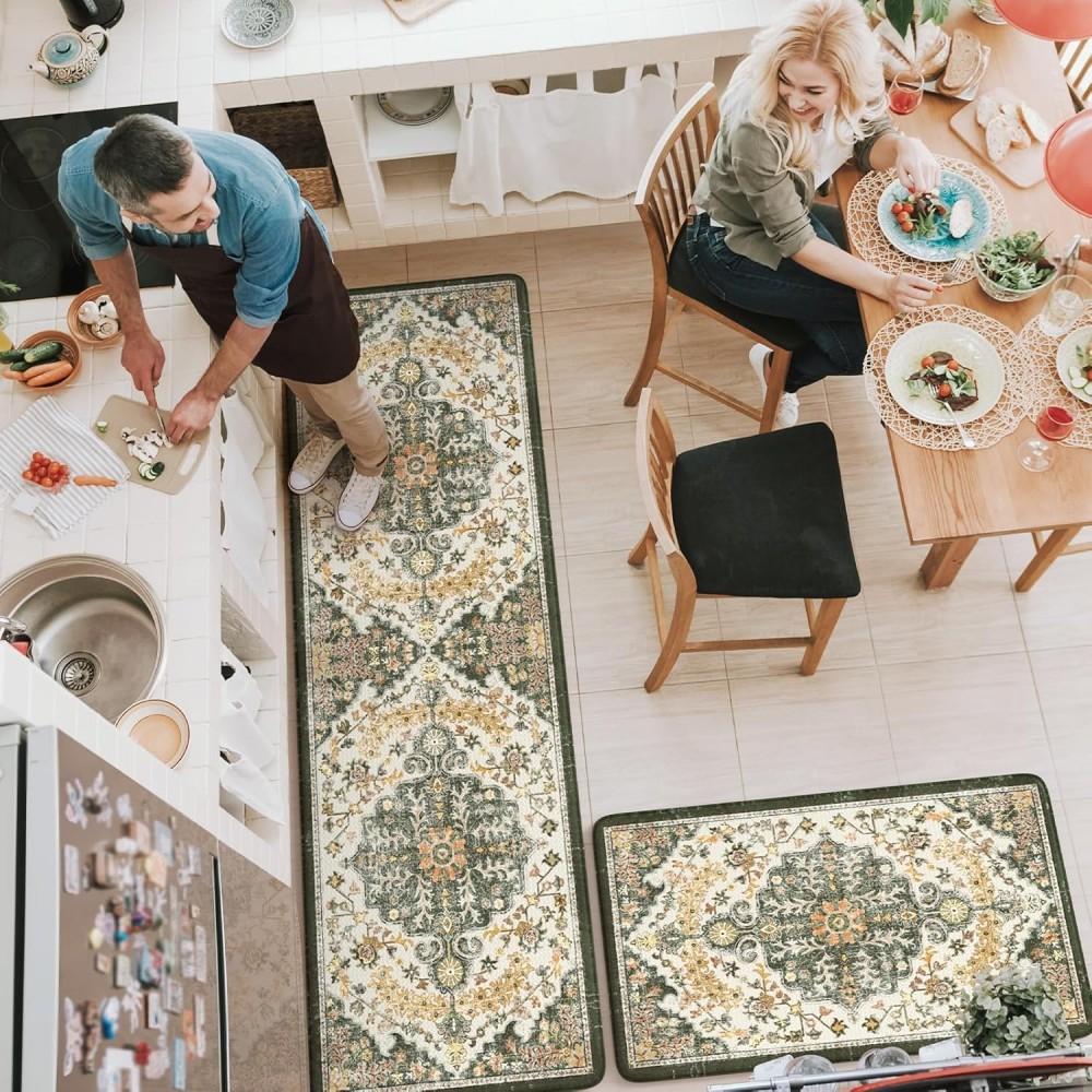 Anti Fatigue Kitchen Mat Non-Slip Boho Carpet Vintage Rugs Comfort Floor Mats for Sink Laundry Standing