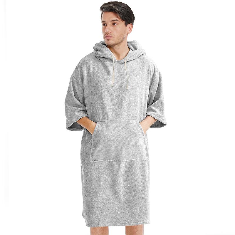 Hooded Beach Changing Quick Dry Robe Swimming Microfiber Poncho Towel Scuba Diving Beach Poncho Bath Towel 75x110cm светло-серый