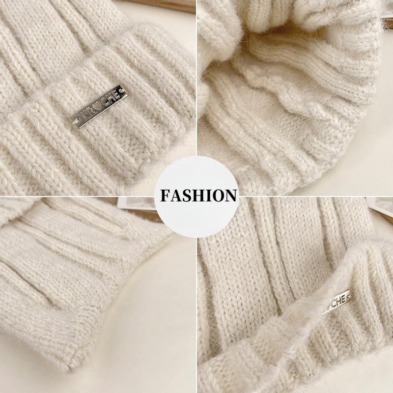 Cute Cat Ears Beanie Hat for Women Solid Color Warm Knit Cap Outdoor Ear Protection Pullover Cap Crochet Bonnet