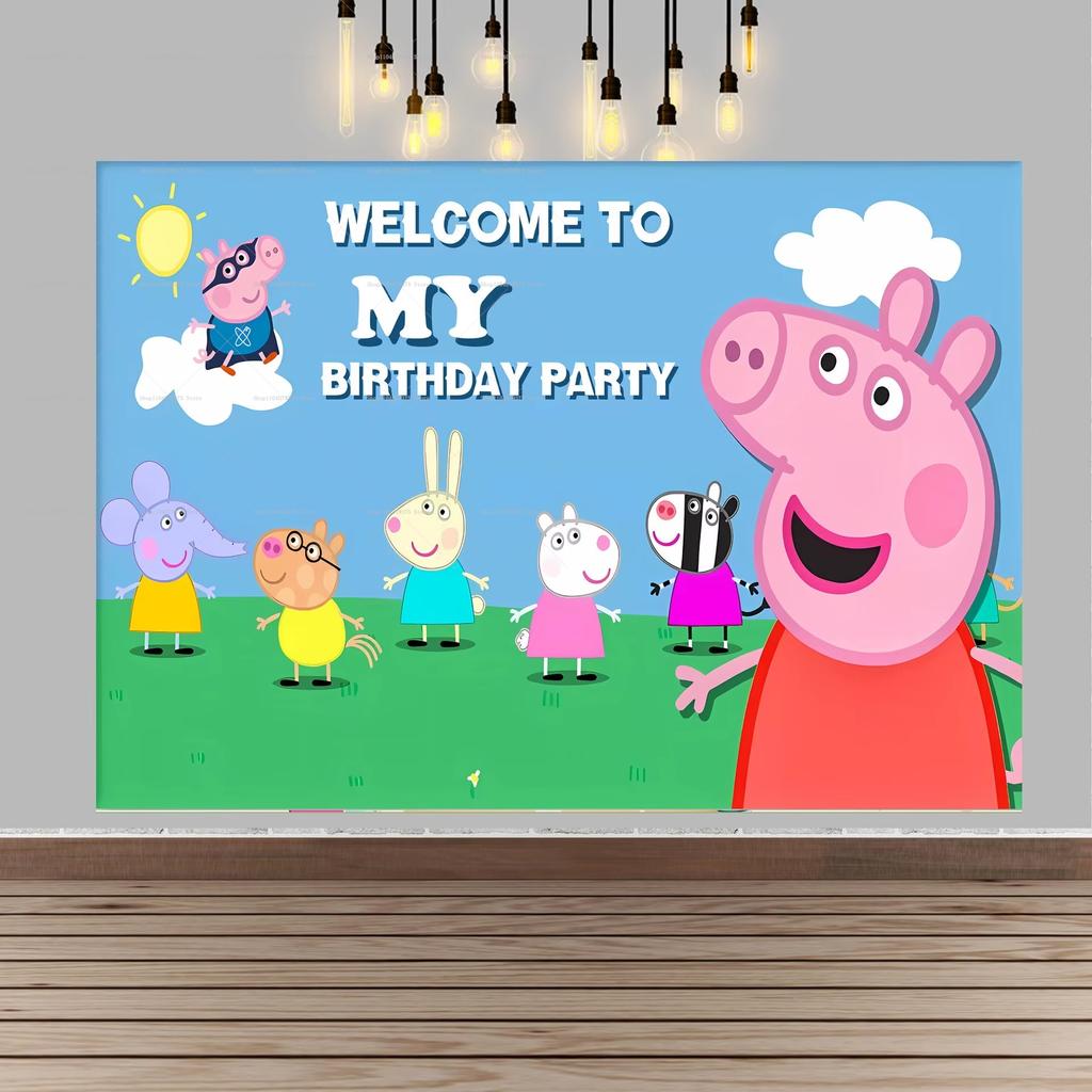 Happy Birthday Peppa Pig Photo Backgrounds, Perfect For Kids' Parties, Family Gatherings, And Birthday Celebration Banners.