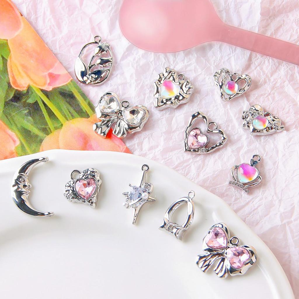Silver Heart Moon Bow Pendant for DIY Jewelry