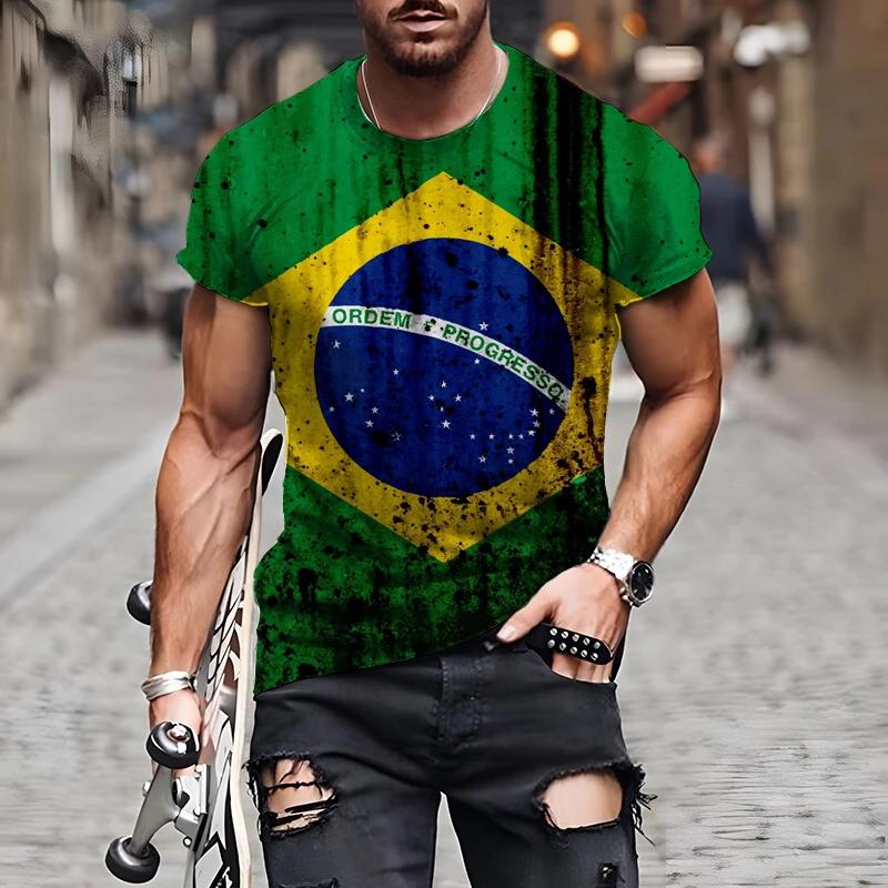 Brasilianische Flagge 3D-Druck Sport Schnelltrocknend Atmungsaktiv Herren Damen T-Shirt Outdoor Straßenfußball Trikot Team Club Fan Kurzarm