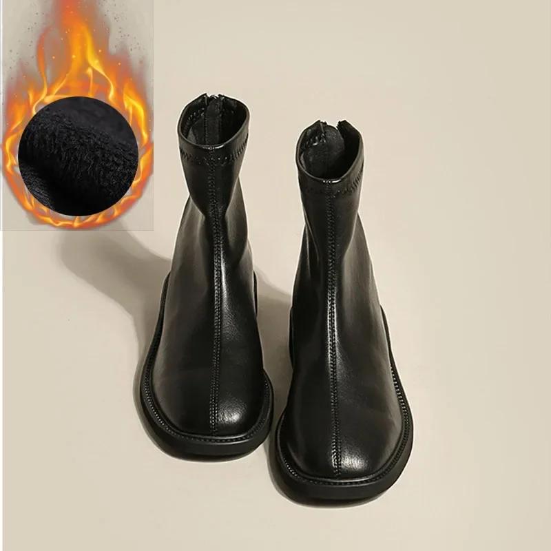 

Зимние новые женские ботильоны модные мягкие кожаные женские элегантные короткие ботинки на низком квадратном каблуке туфли челси 40