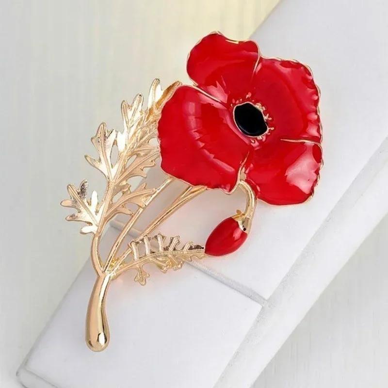 New Fashion Jewelry Brooches Red Flower Brooch Fashion New Creative Carnation Golden Enamel Weddings Office Casual Pins Gifts