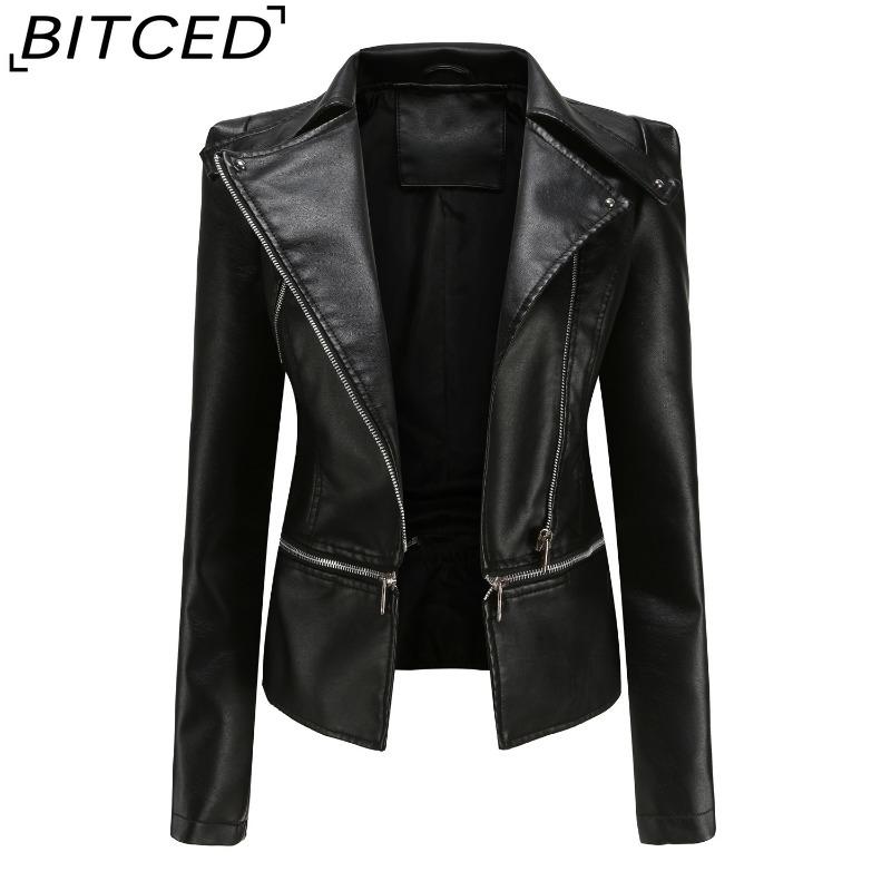 

BITCED Women s Leather Jacket with Detachable Hem Spring/Autumn Coat Fashionable Casual Jacket S чёрный