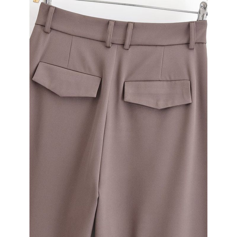 Kaslead New Women Clothes Western Style Versitile Fashion Flip Double Pleated Wide Leg Pants 4661439