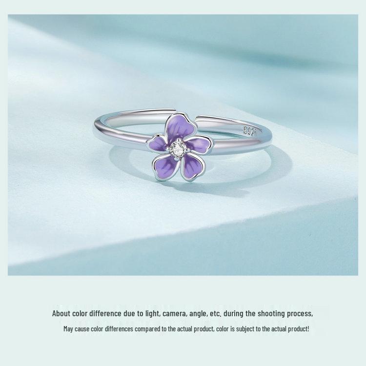 Yinziyun Purple Flower Open Ring for Women – Elegant 925 Sterling Silver Jewelry
