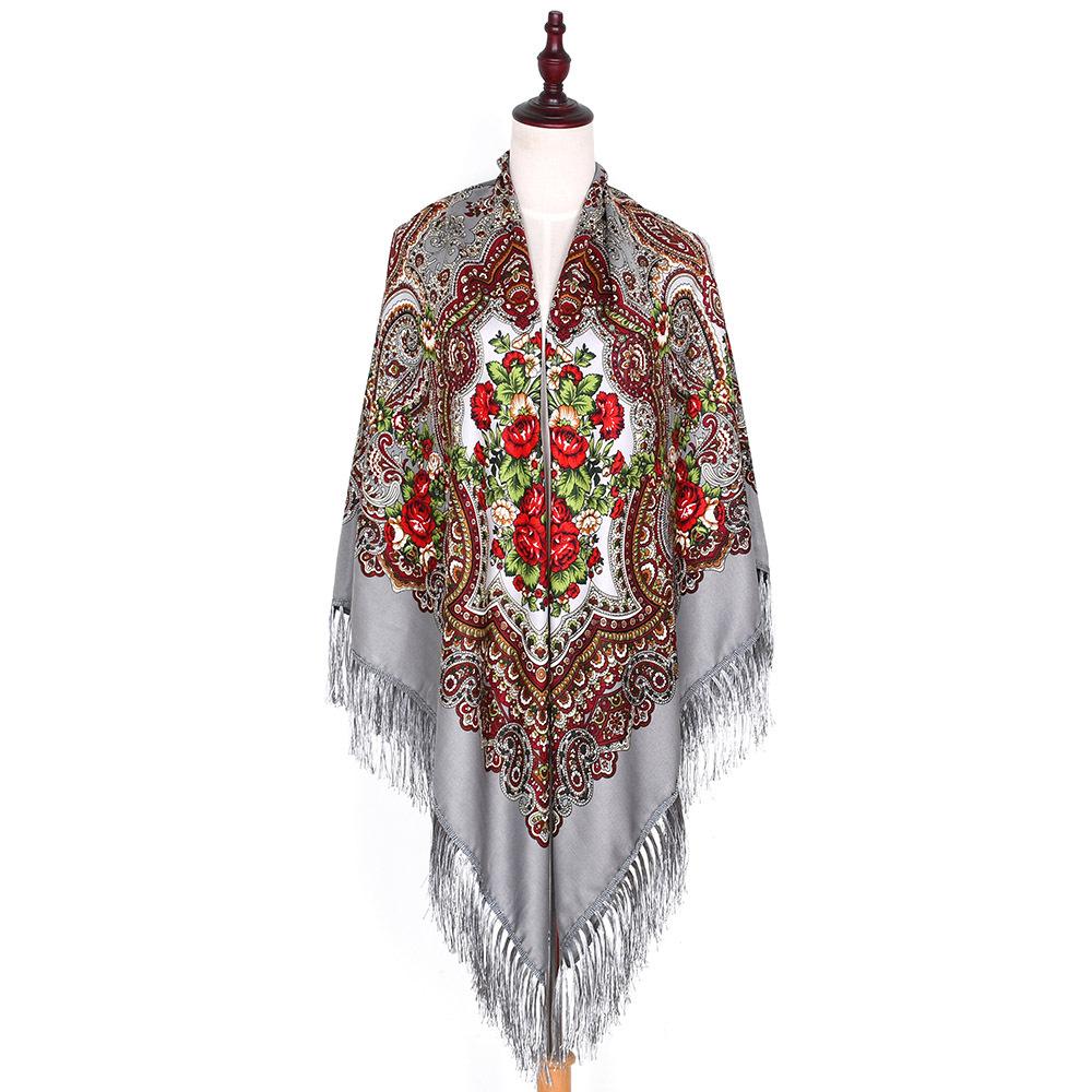 160*160Cm Women Russian Scarf Luxury Floral Print Scarves Wraps Big Size Handkerchief Babushka Bandana Beach Travel Shawls