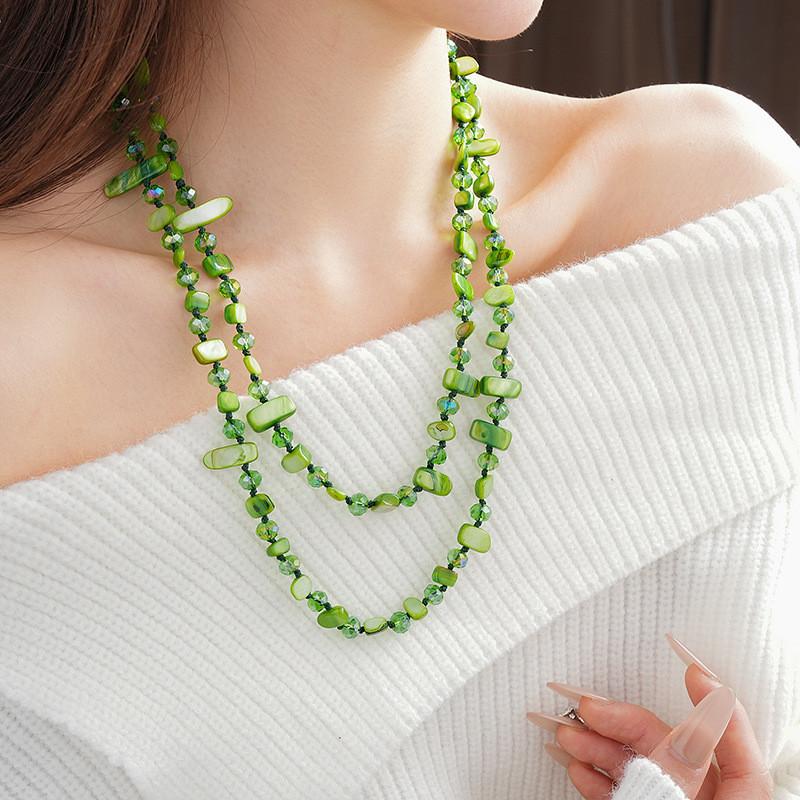120CM Long Shell Beads Crystal Necklace Women Handmade Woven Long Sweater Chain Clothing Accessories Neck Chain Boho Jewelry
