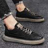 Four seasons versatile casual board shoes men's low-top leather casual shoes black lace-up retro daily workwear men's shoes autumn and winter
