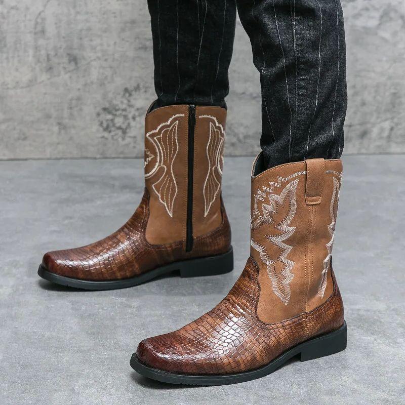 Винтажные коричневые вышитые вестерн-сапоги для мужчин — фото 3