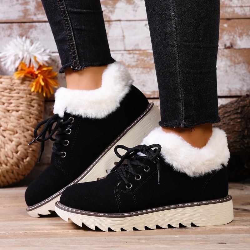 Women's Winter Low-Cut Snow Boots - Plus-Size, Fleece-Lined, Lace-Up, Warm