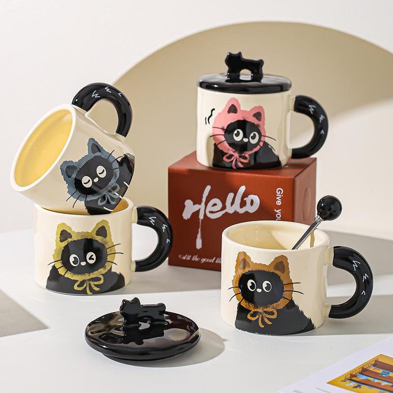 Cute Cat Cup Office Mug with Lid Water Cup Ceramic Couple Gift Souvenir Gift Box Birthday Creativity